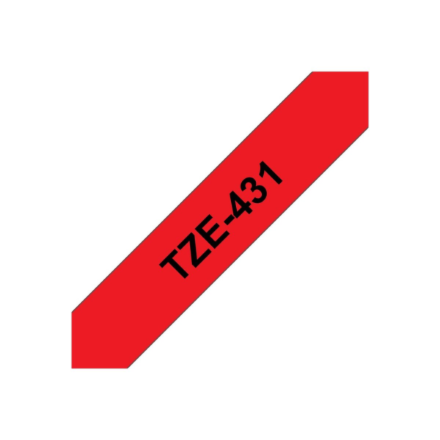 Brother | TZE-431 Laminated Tape | Black on Red | TZe | 8 m | 1.2 cm