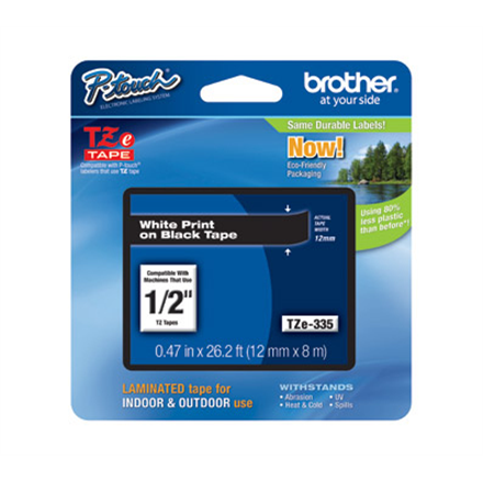 Brother TZe-335 Laminated Tape White on Black