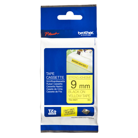 Brother TZe-S621 Strong Adhesive Laminated Tape Black on Yellow