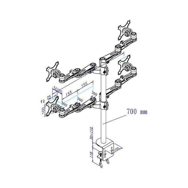TV SET ACC DESK MOUNT SILVER/10-26" FPMA-D935D4 NEOMOUNTS