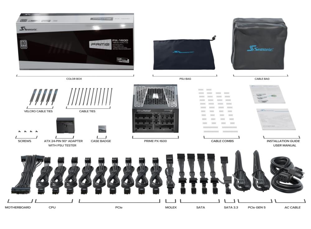 SEASONIC PRIME PX ATX 3.0 1600 Watts Efficiency 80 PLUS PLATINIUM