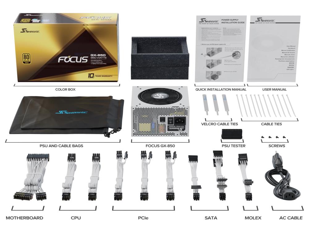 SEASONIC FOCUS GX White ATX 3 (2024) 850 Watts Efficiency 80 PLUS GOLD