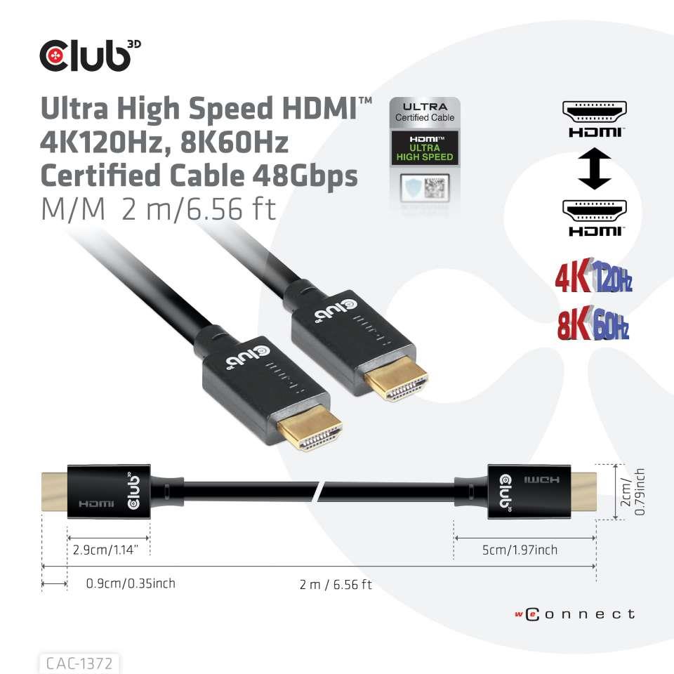 CABLE HDMI TO HDMI 2M/M/M CAC-1372 CLUB3D