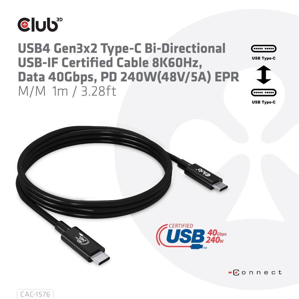 CABLE USB-C TO USB-C 1M/M/M CAC-1576 CLUB3D