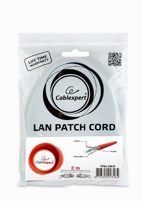 PATCH CABLE CAT6 UTP 2M/RED PP6U-2M/R GEMBIRD