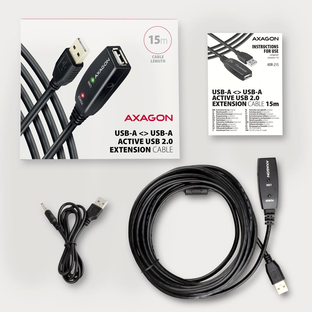 CABLE USB2.0 A-M/A-F ACTIVE/15M ADR-215 AXAGON