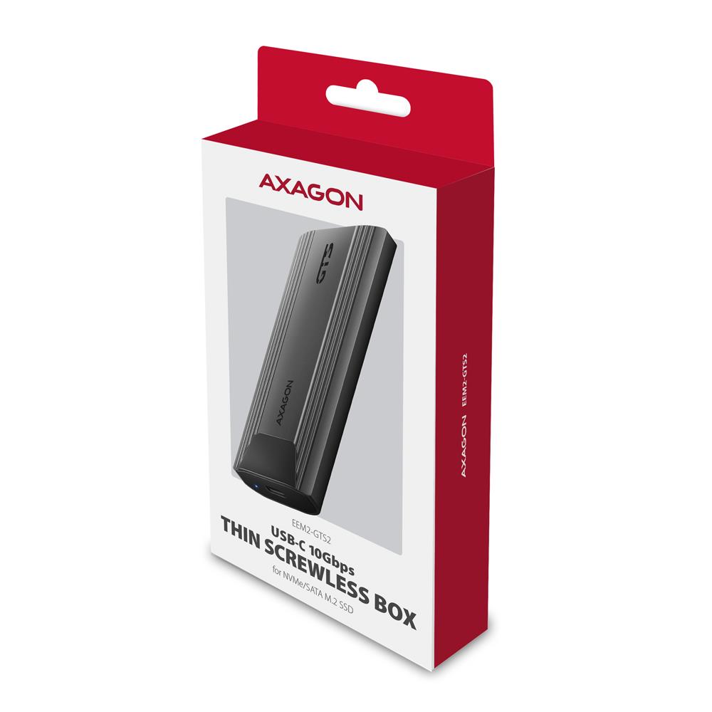 SSD ACC ENCLOSURE M.2 NVME/SATA USB-C EEM2-GTS2 AXAGON