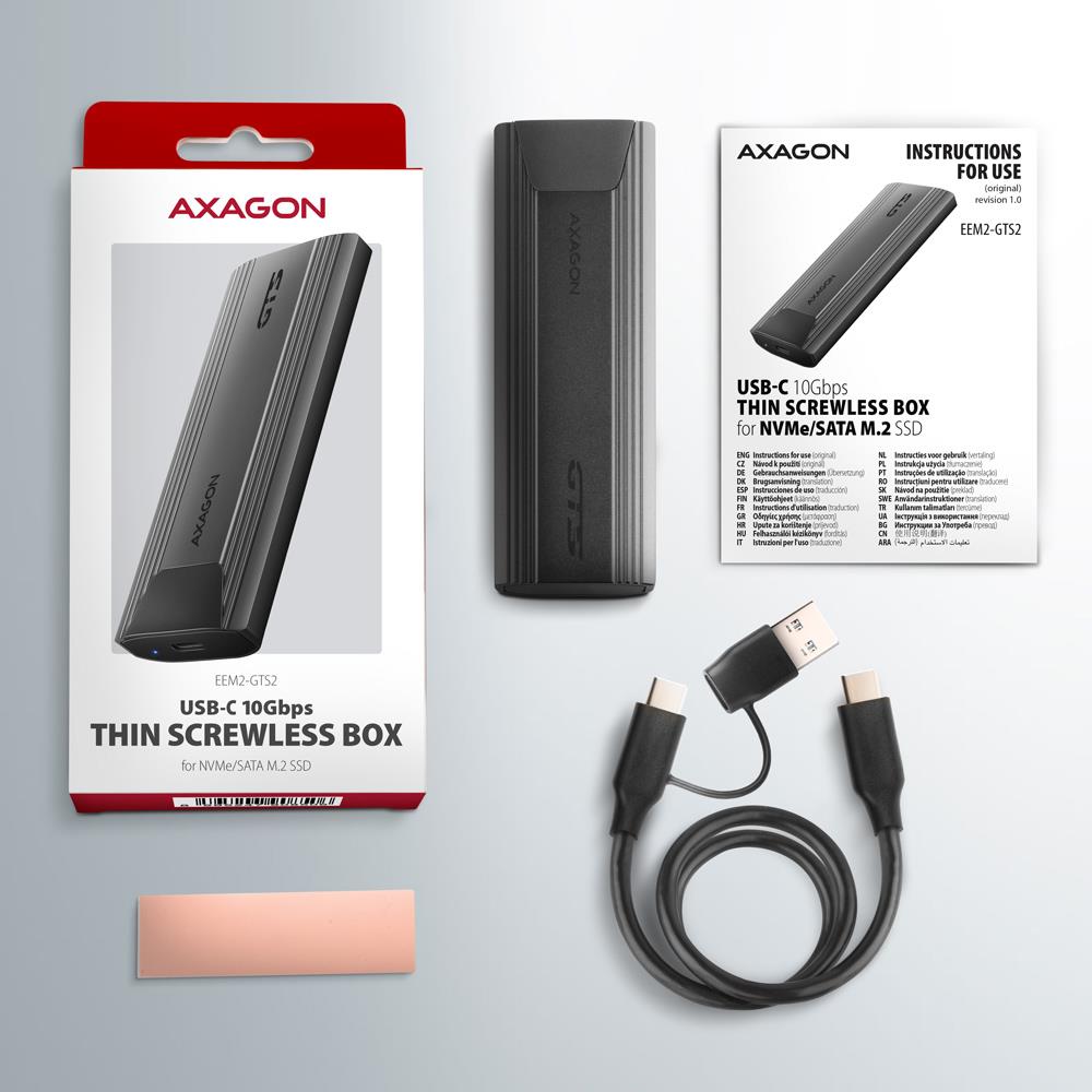 SSD ACC ENCLOSURE M.2 NVME/SATA USB-C EEM2-GTS2 AXAGON