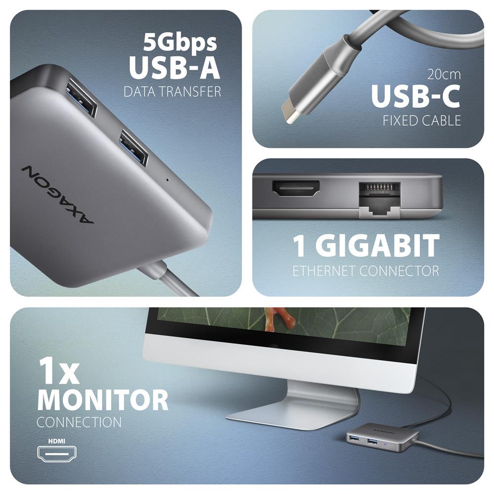 I/O HUB USB-C 5IN1 5GBPS/0.2M HMC-5HL AXAGON