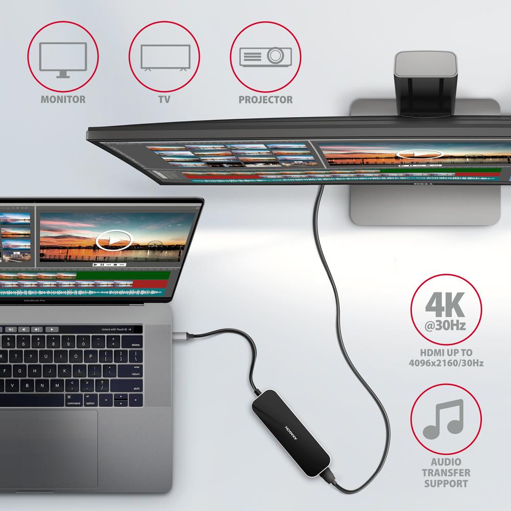 I/O HUB USB-C 6IN1/0.2M HMC-6H4A AXAGON