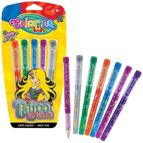 Gelio rašikliai tatuiruotėms Colorino Kids 5 spalvų