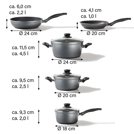 Stoneline Cookware set of 8 Die-cast aluminium