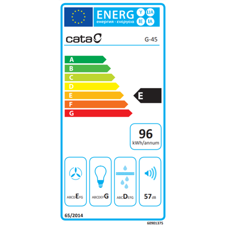 CATA Hood G-45 X Canopy Energy efficiency class E Width 51 cm 390 m³/h Slider control LED Inox