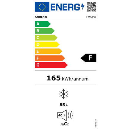 Gorenje Freezer F492PW Energy efficiency class F Upright Free standing Height 84.5 cm Total net capa