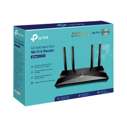 Wi-Fi 6 Router | Archer AX1500 | 802.11ax | 1201+300 Mbit/s | 10/100/1000 Mbit/s | Ethernet LAN (RJ-