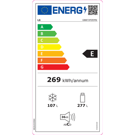 LG Refrigerator GBB72PZEMN Energy efficiency class E