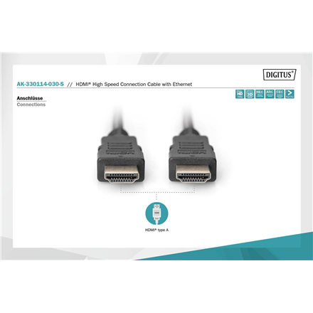 Digitus High Speed HDMI Cable with Ethernet AK-330114-030-S Black