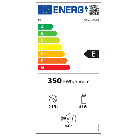 LG Refrigerator GSLV71MCLE Energy efficiency class E