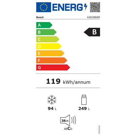 Bosch Refrigerator KGE398IBP Series 6 Energy efficiency class B