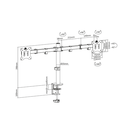 Digitus Dual Monitor Clamp Mount DA-90400 15-32 "