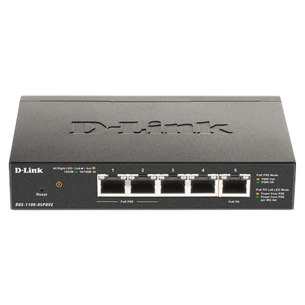 D-Link 5-Port Gigabit PoE Smart Managed Switch and PoE Extender DGS-1100-05PDV2 Web managed