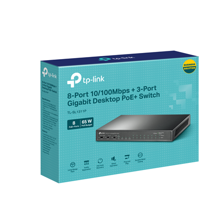 TP-LINK 8-Port 10/100Mbps+3-Port Gigabit Desktop Switch with 8-Port PoE+ TL-SL1311P Unmanaged