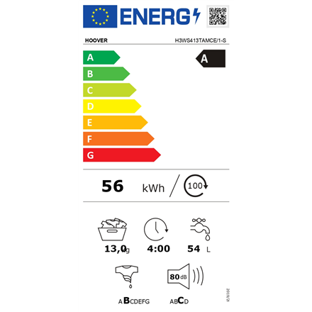 Hoover Washing Machine H3WS413TAMCE/1-S Energy efficiency class B