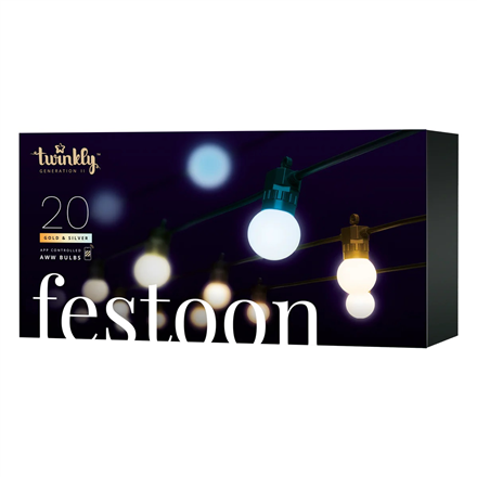 Twinkly Festoon Smart LED Lights 20 AWW (Gold+Silver) G45 bulbs