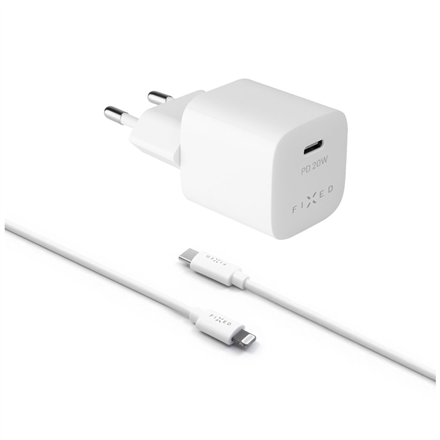 Fixed Mini USB-C Travel Charger USB-C/Lightning Cable Fast charging
