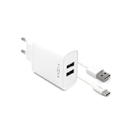 FIXED Dual USB Travel Charger 15W+ USB/USB-C Cable