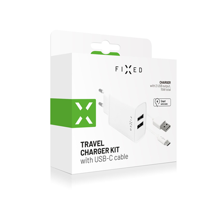 FIXED Dual USB Travel Charger 15W+ USB/USB-C Cable