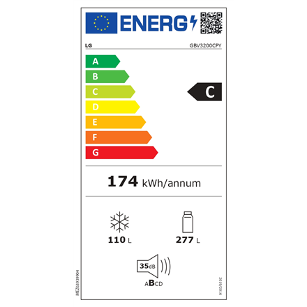 LG Refrigerator GBV3200CPY Energy efficiency class C Free standing Combi Height 203 cm No Frost syst