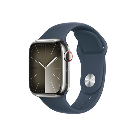 Apple Apple Watch Series 9 GPS + Cellular 41mm Silver Stainless Steel Case with Storm Blue Sport Ba