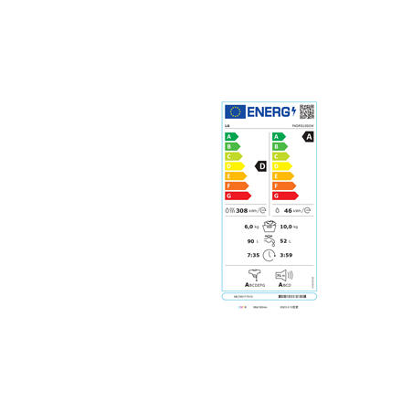 LG Washing machine with dryer F4DR510S0W  Energy efficiency class A-10%/D Front loading Washing capa