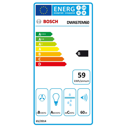 Bosch Hood DWK67EM60 Wall mounted Energy efficiency class B Width 60 cm 399 m³/h Touch LED Black