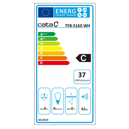 CATA Hood TFB-5160 WH Telescopic Energy efficiency class C Width 59.5 cm 300 m³/h Mechanical CSLED 