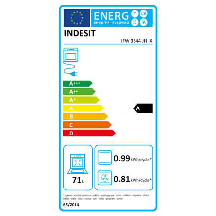 INDESIT Oven IFW 3544 JH IX 71 L Electric Hydrolytic Electronic Height 59.5 cm Width 59.5 cm Stainle