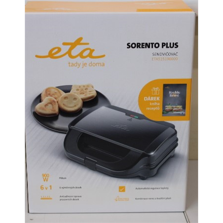 SALE OUT. ETA Sandwich Maker Sorento Plus ETA515190000 ETA 900 W Number of plates 6 Number of pastry