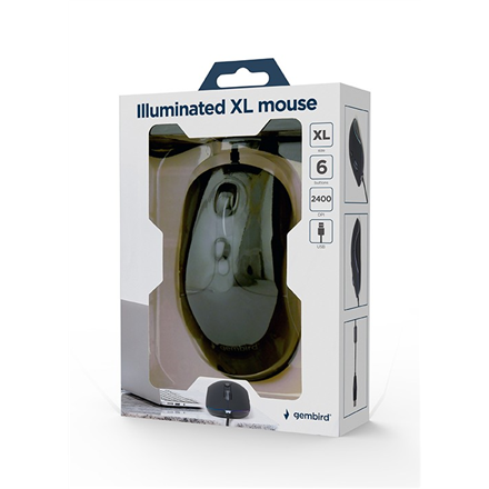 Gembird Illuminated Large Size Mouse MUS-UL-02 Wired Black USB