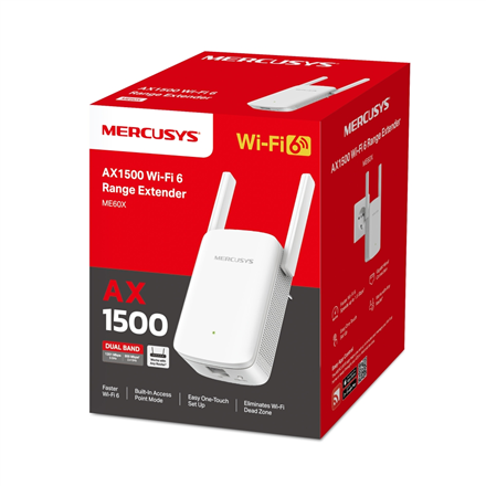 Mercusys AX1500 Wi-Fi 6 Range Extender | ME60X | 802.11ax | 1201 Mbit/s | Ethernet LAN (RJ-45) ports