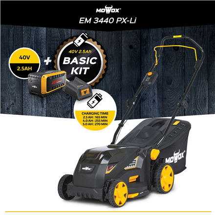 MoWox | 40V Comfort Series Cordless Lawnmower | EM 3440 PX-Li | Mowing Area 200 m² | 2500 mAh | Bat