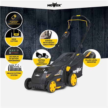 MoWox | 40V Comfort Series Cordless Lawnmower | EM 3440 PX-Li | Mowing Area 200 m² | 2500 mAh | Bat