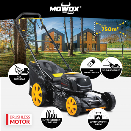 MoWox | 62V Excel Series Cordless Lawnmower | EM 4662 SX-Li | Mowing Area 750 m² | 4000 mAh | Batte