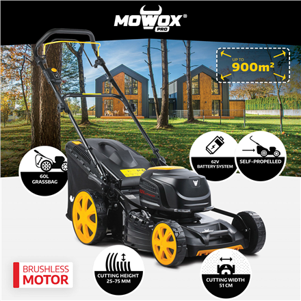 MoWox | 62V Excel Series Cordless Lawnmower | EM 5162 SX-Li | Mowing Area 900 m² | 4000 mAh | Batte