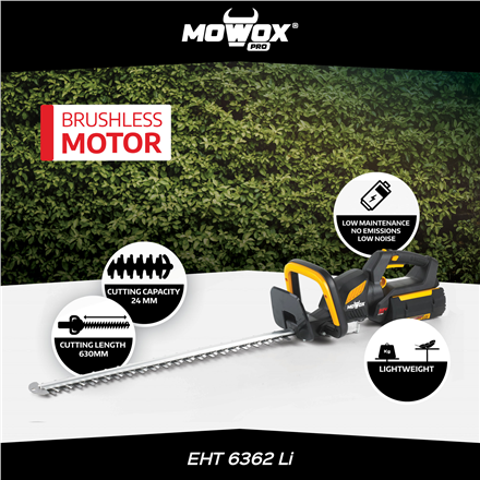 MoWox | 62V Excel Series Hand Held Battery Hedge Trimmer With Rotating Handle EHT 6362 Li Cordless