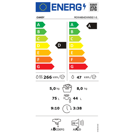 Candy | Washing Machine with Dryer | ROW4854DWMSE/1-S | Energy efficiency class D | Front loading | 