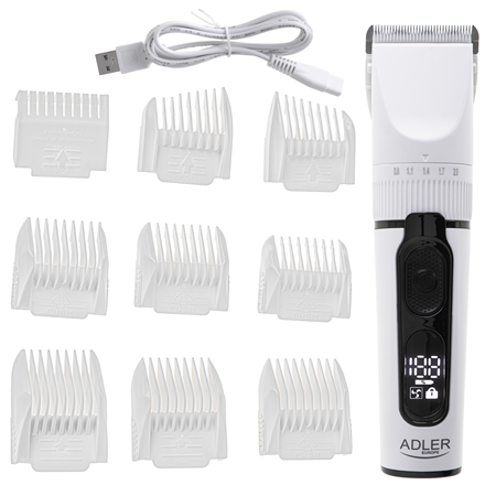 Adler | Hair Clipper with LCD Display | AD 2839 | Cordless | Number of length steps 6 | White/Black