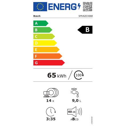 Bosch | SMV6ZCX06E | Built-in | Width 60 cm | Number of place settings 14 | Number of programs 8 | E