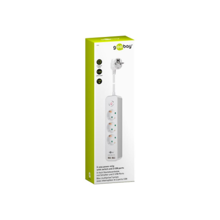 41264 3-Way Power Strip with Switch and USB | Sockets quantity 3