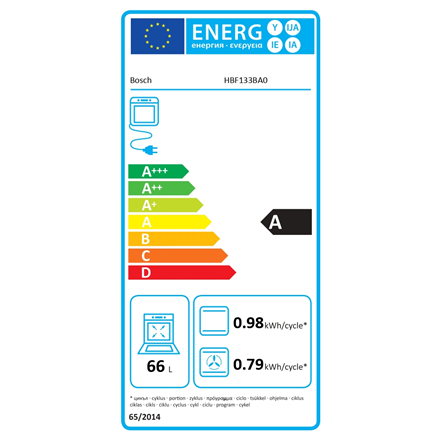 Bosch | Oven | HBF133BA0 | 66 L | Electric | EcoClean | Knobs | Height 59.5 cm | Width 59.4 cm | Bla